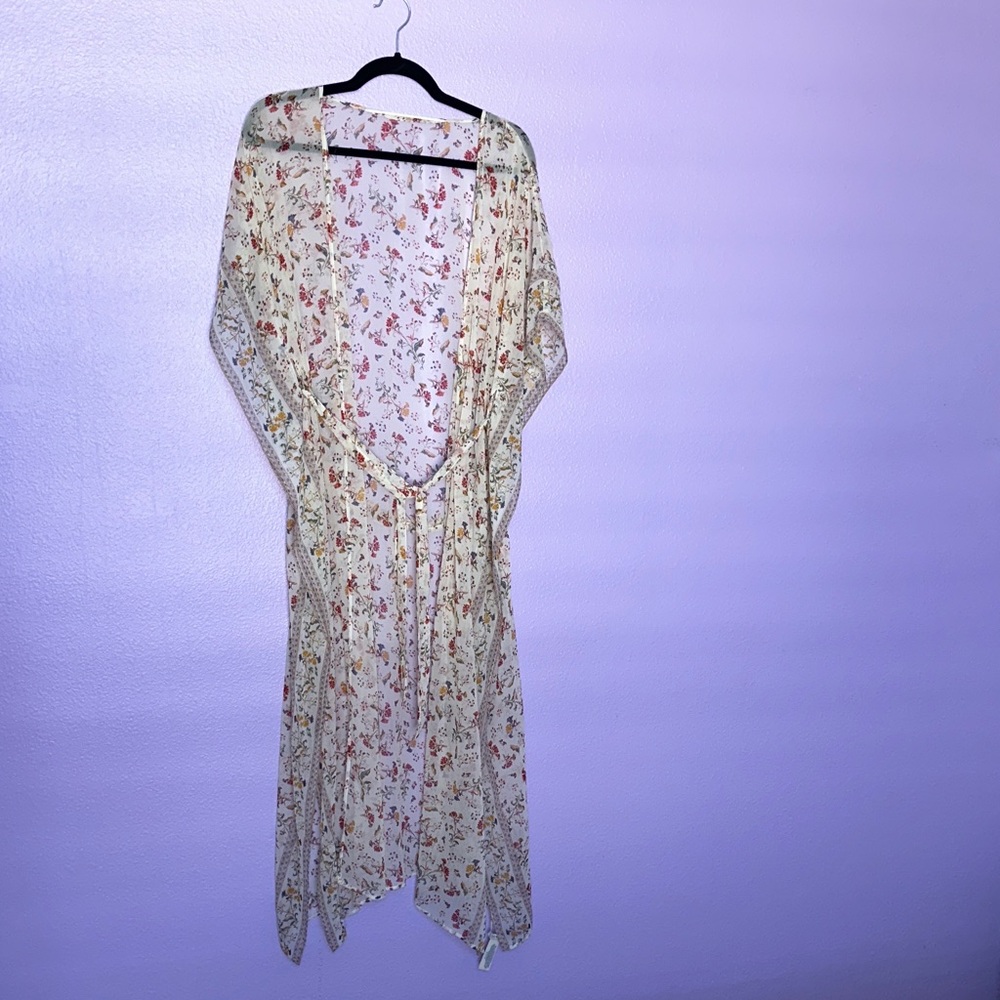 LUCKY BRAND Floral Kimono Wrap with tie belt